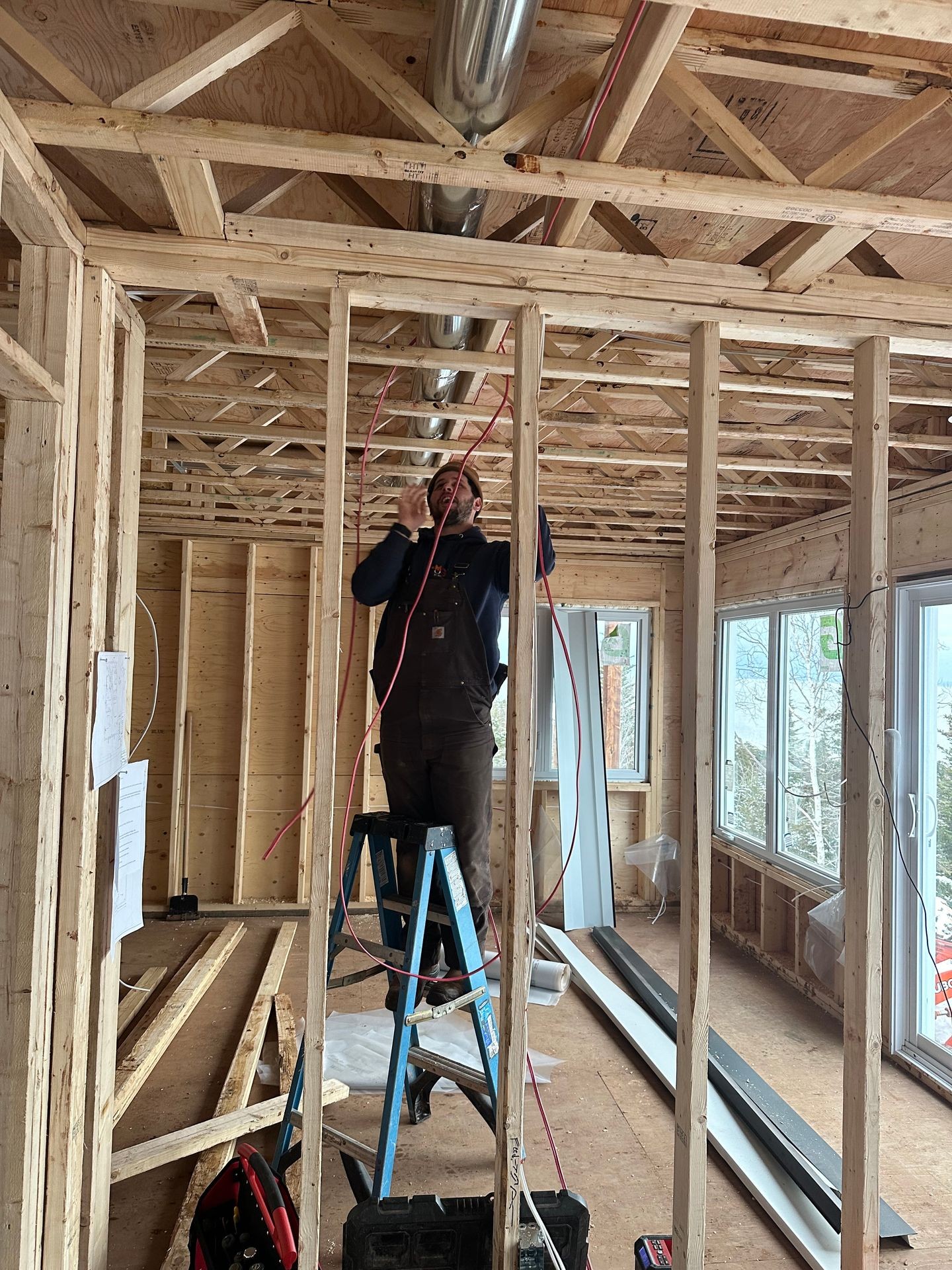 rough in, pulling wire, electrician